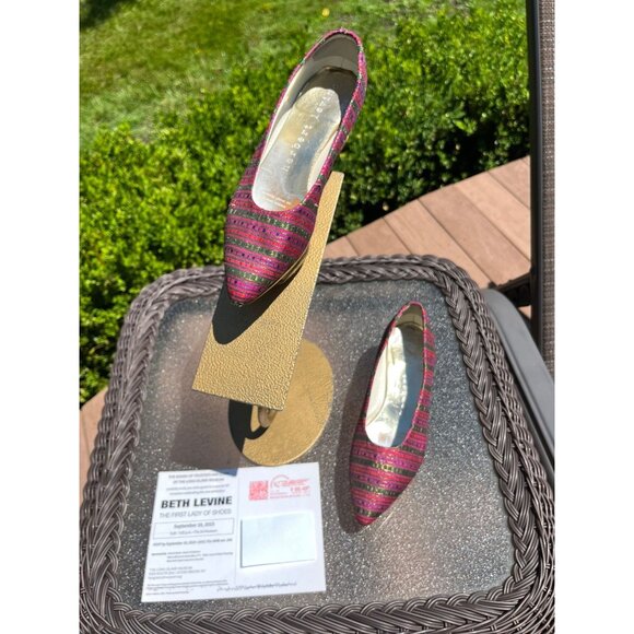 Vtg Herbert Levine KABUKI Shoes Beth Levine 60s Fine Silk Intricate Purple 4 1/2 - Picture 9 of 10